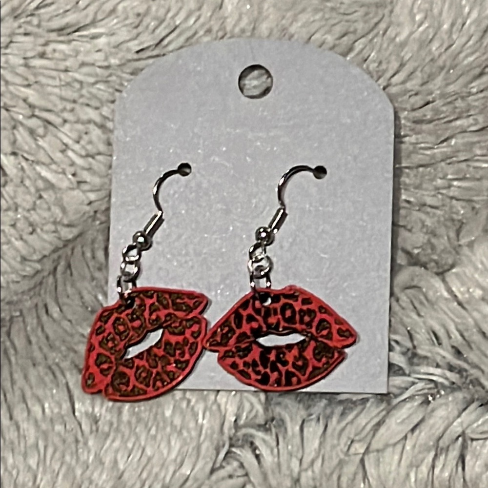 Leopard Print Lip Earrings